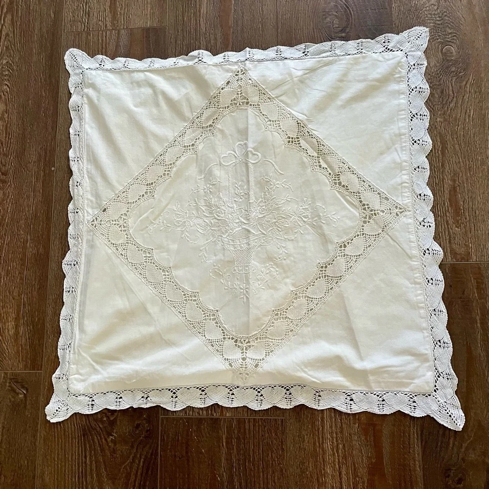 White Lace Trimmed Decorative Pillow Cover 24/25 Inches